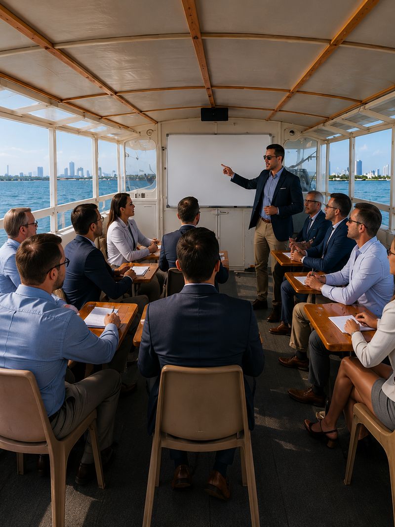 Corporate team meeting aboard a private charter boat cruise near Bradenton FL
